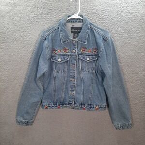 No Boundaries Jacket Womens Extra Large Blue Denim Waist Length Y2K Floral Retro